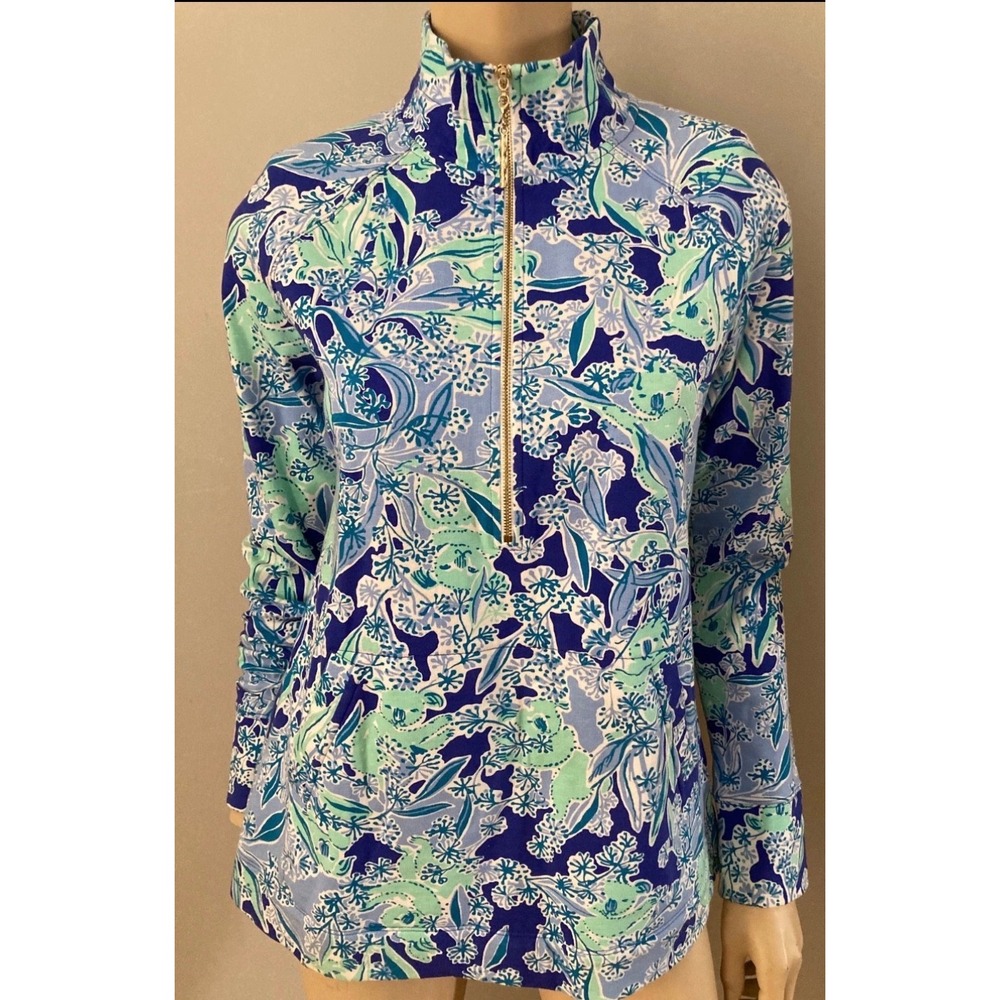 Lilly Pulitzer Skipper Popover Koala Me Maybe Blue Green Half Zip Sweatshirt S
